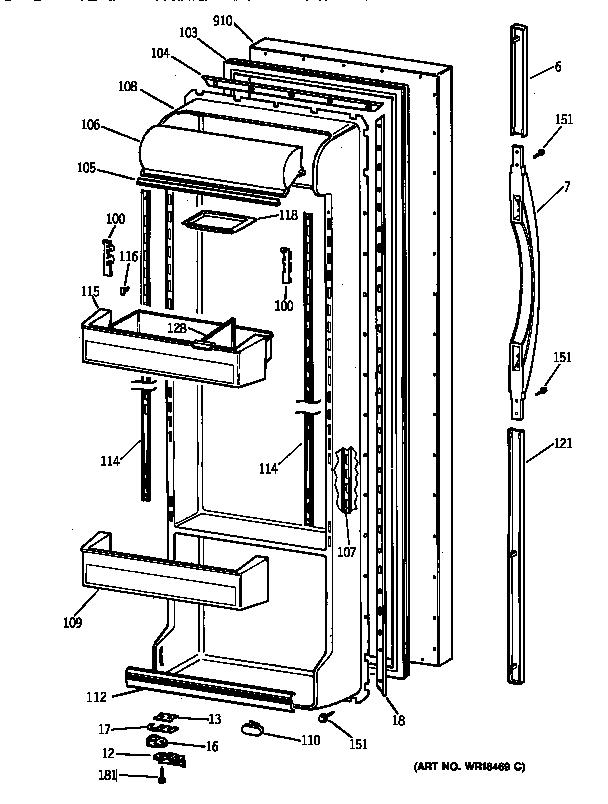 GE TFX22JABAWW fresh food door diagram