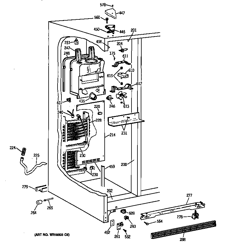 GE TFX22JABAWW freezer section diagram