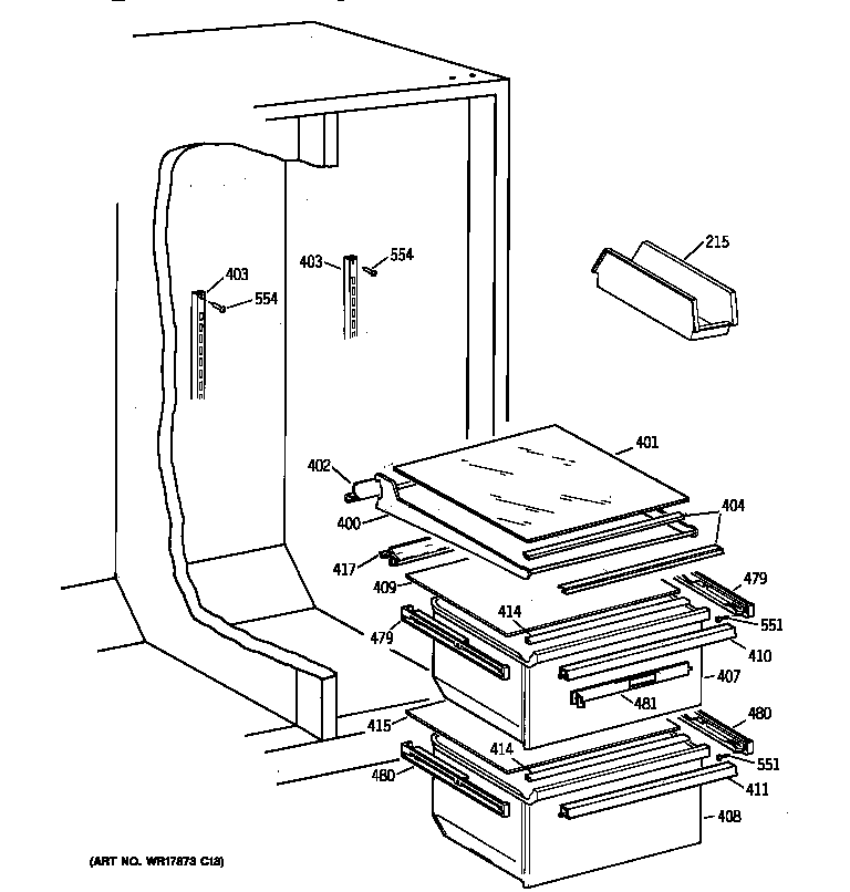 GE TFX22JABAWW fresh food section diagram
