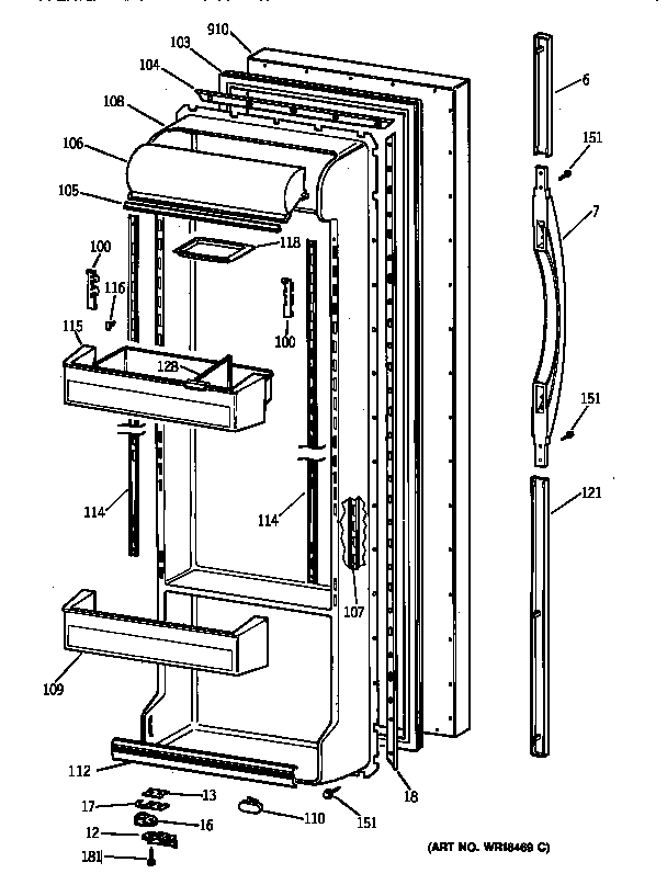 GE TFX22JRBAAA fresh food door diagram