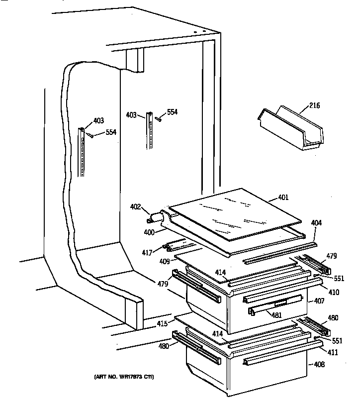 GE TFX22JRBAAA fresh food section diagram