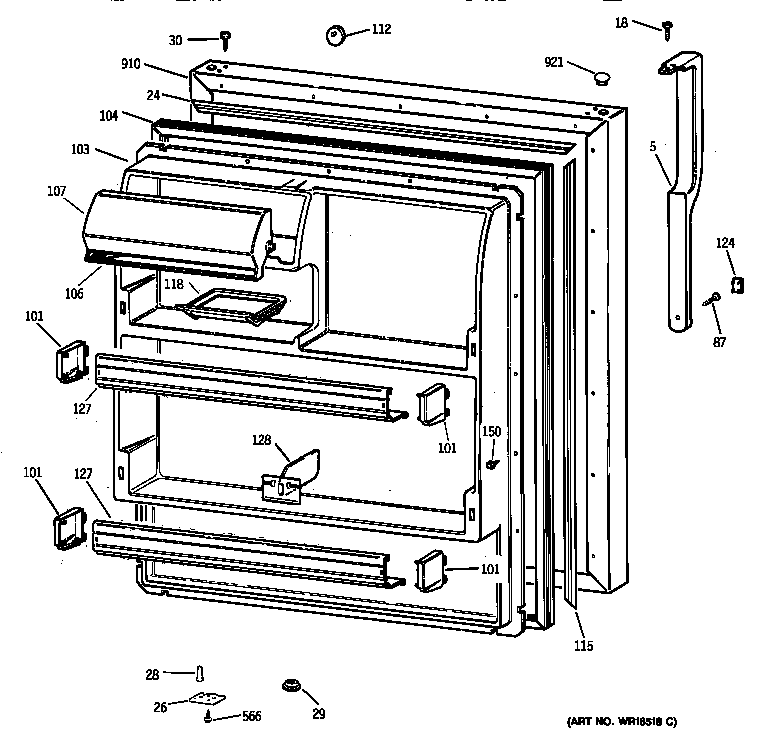 GE TBX18JABARBB fresh food door diagram