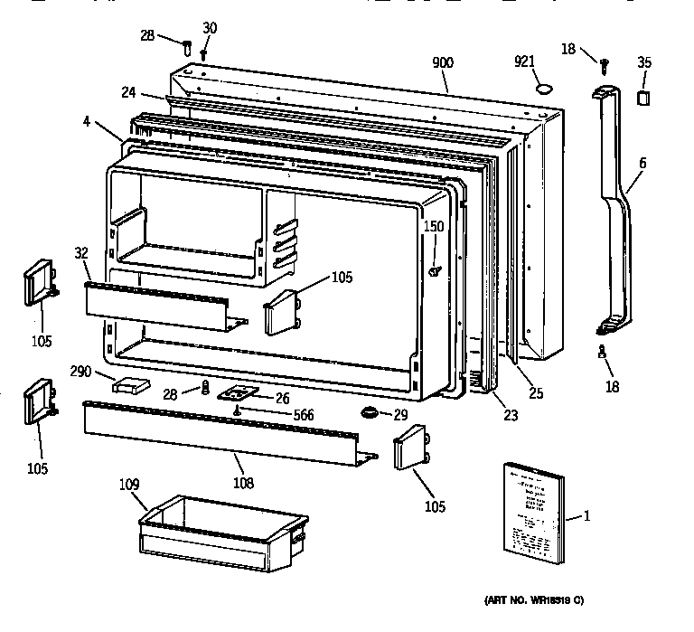 GE TBX22VABDRWW freezer door diagram