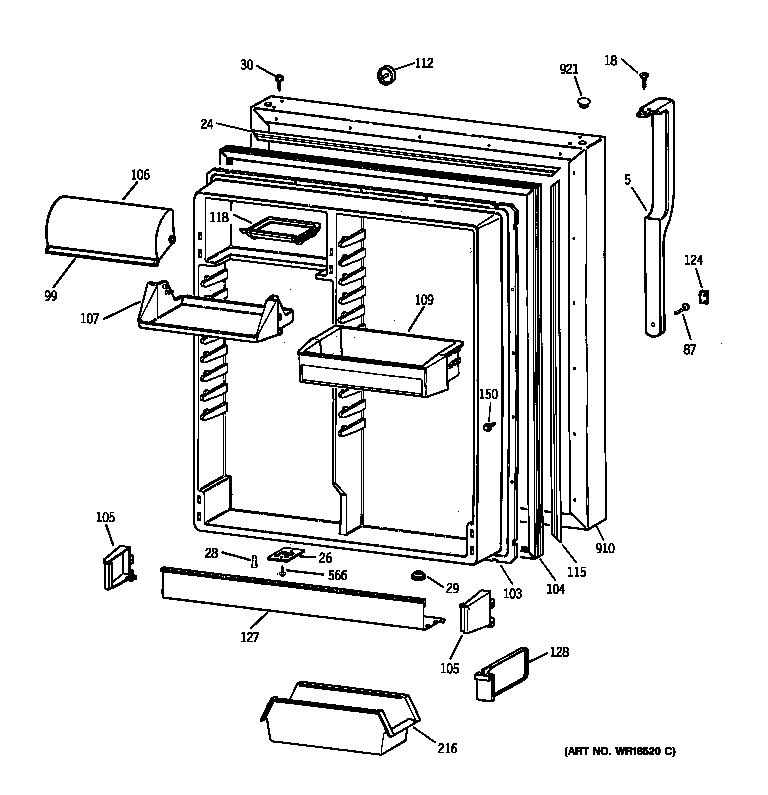 GE TBX22VABDRWW fresh food door diagram