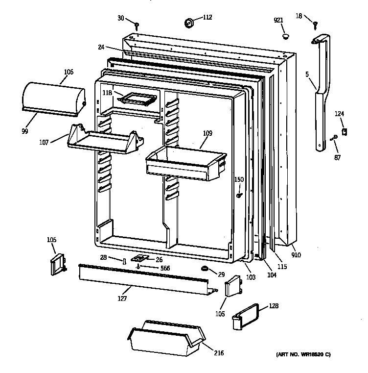 GE TBX22ZIBBRAA fresh food door diagram