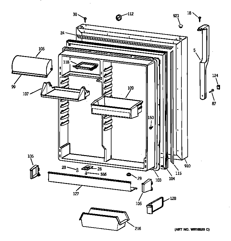 GE TBX22QABBRAA fresh food door diagram
