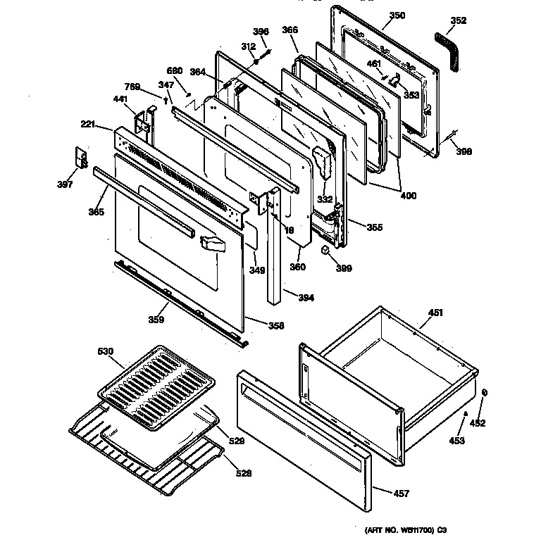 GE JBP30AA2 door & drawer parts diagram