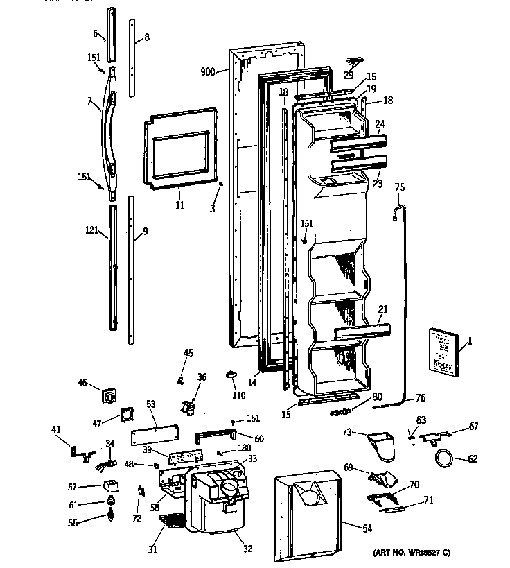 GE TFX22PPBAAA freezer door diagram
