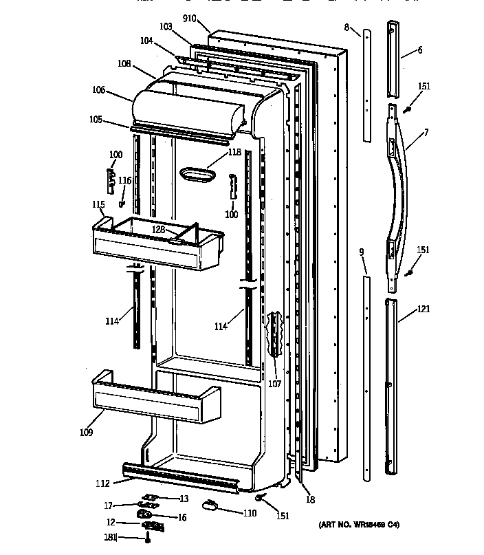 GE TFX22PPBAAA fresh food door diagram