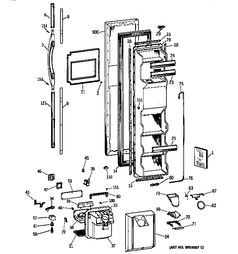GE TFX22PRBAAA freezer door diagram