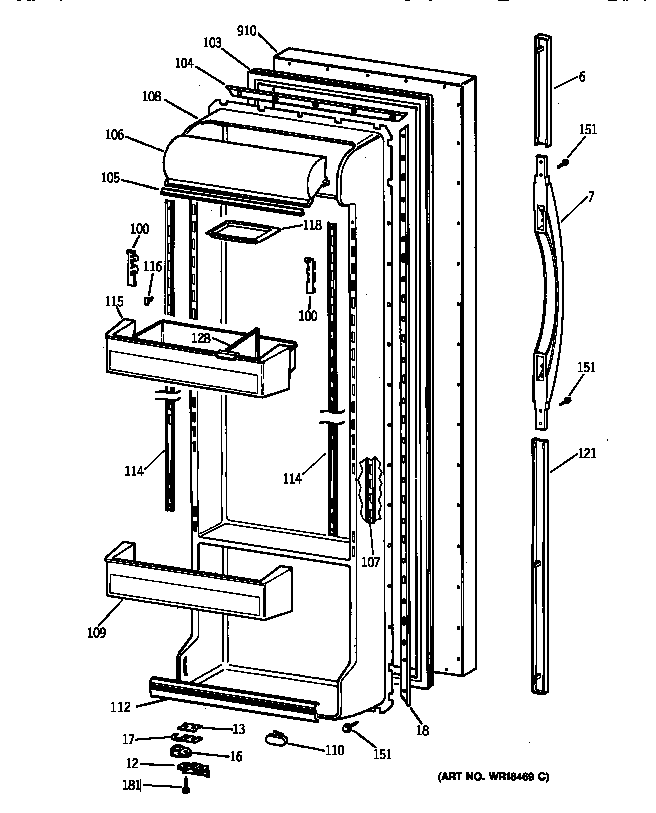 GE TFX22VRBAWW fresh food door diagram