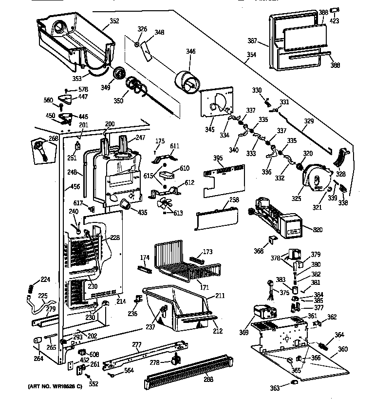GE TFX22VRBAWW freezer section diagram