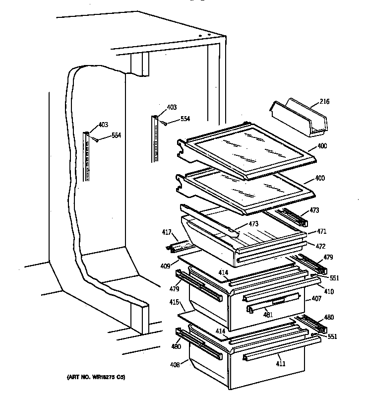 GE TFX22VRBAWW fresh food section diagram