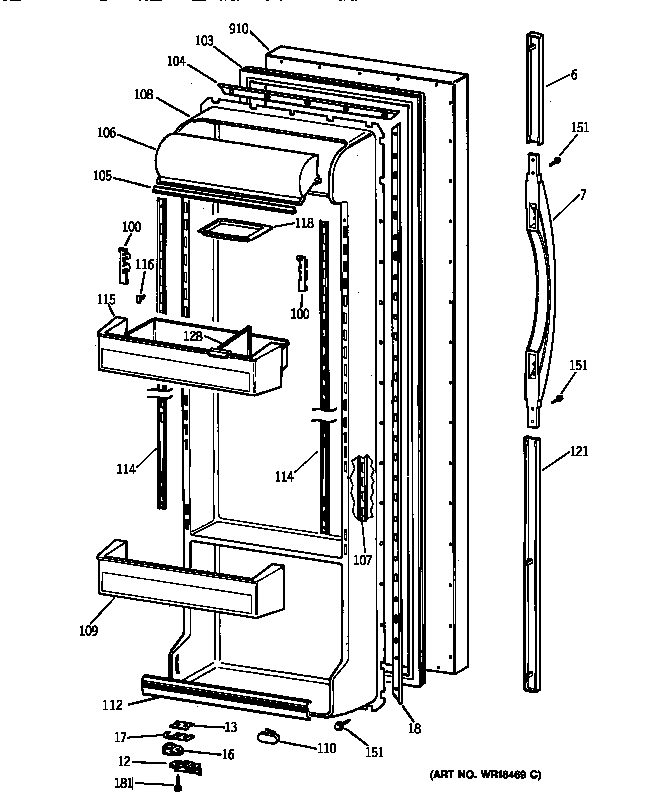 GE TFX22ZRBABB fresh food door diagram