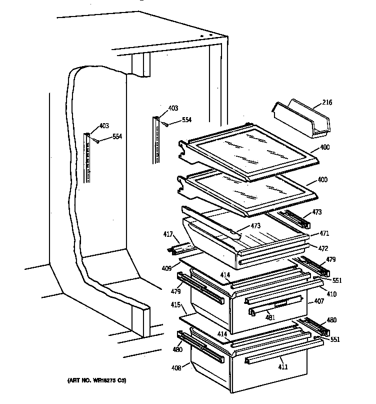 GE TFX22ZRBABB fresh food section diagram
