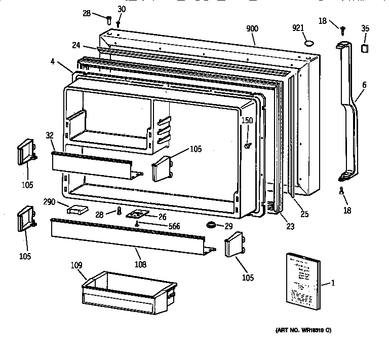 GE TBX19QABARAA freezer door diagram