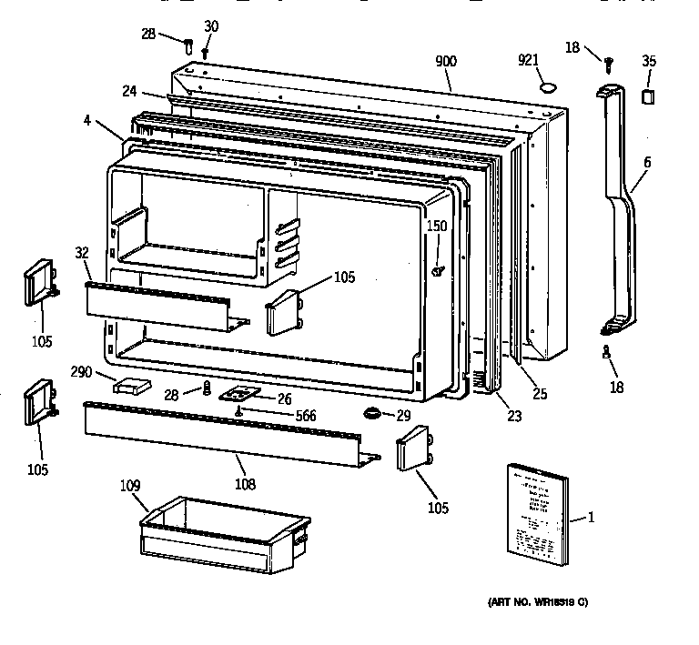 GE TBX19QABBRWW freezer door diagram