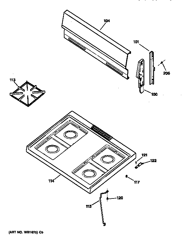 Hotpoint RGB525PEA1WW cooktop diagram