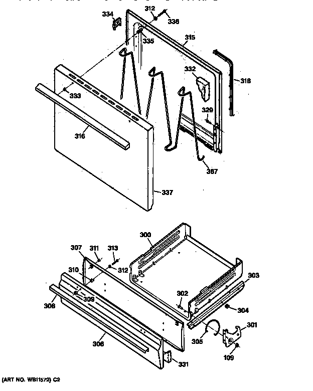 Hotpoint RGB525PEA1WW door & drawer parts diagram