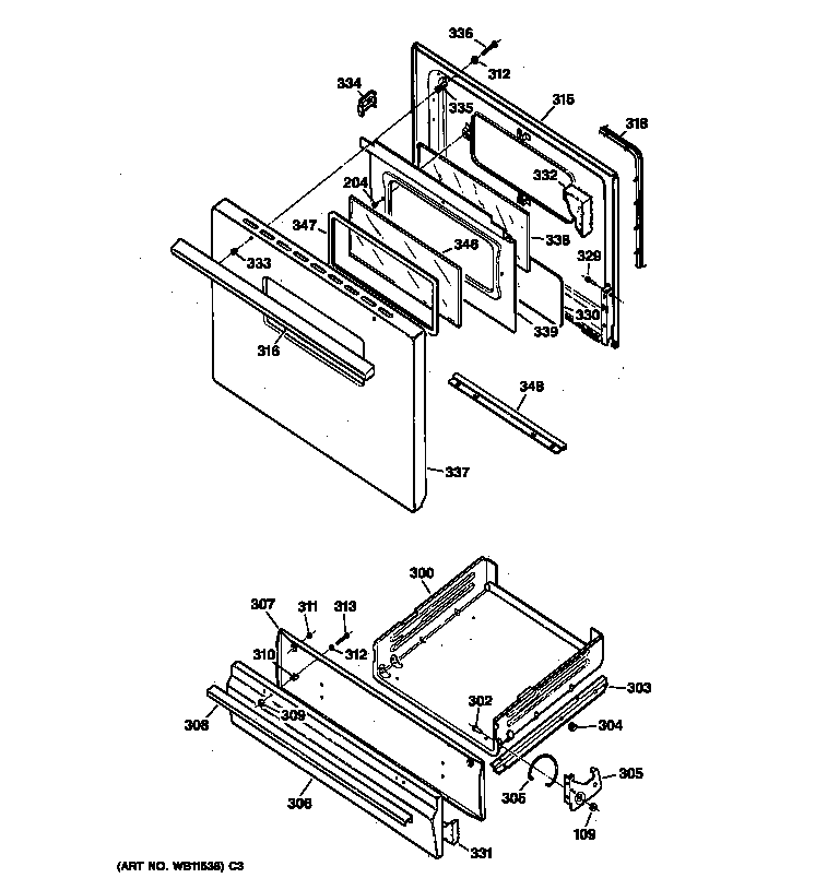 Hotpoint RGB528PEA1WW door & drawer parts diagram