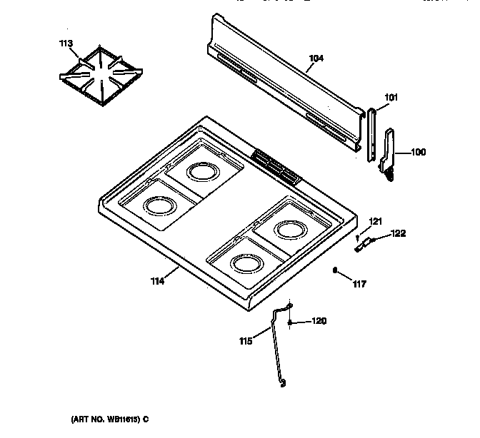Hotpoint RGB508PPA1WH cooktop diagram