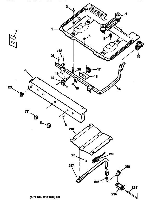 GE RGB628BEA1AD gas & burner parts diagram