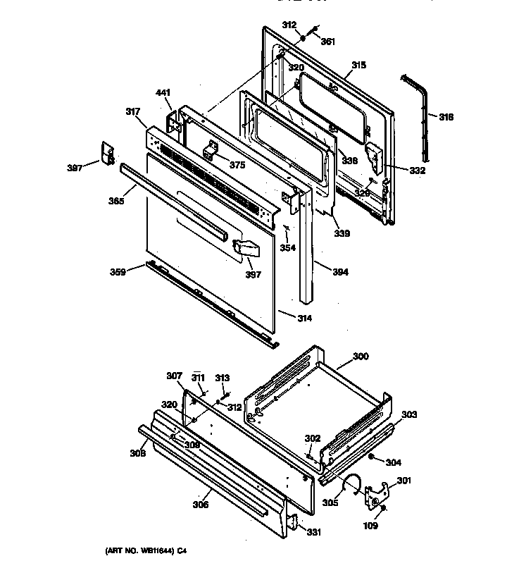 GE RGB628BEA1AD door & drawer parts diagram