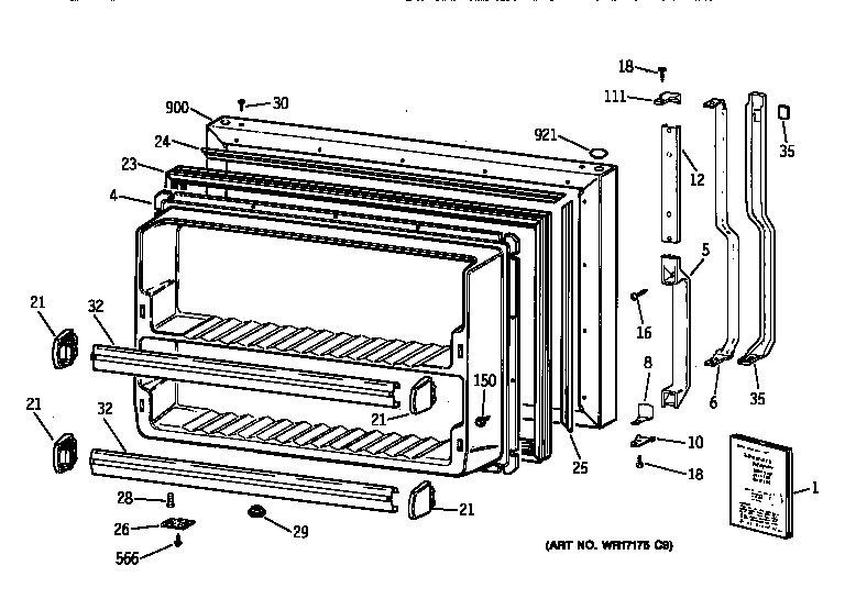 GE MTX18DABARAA freezer door diagram