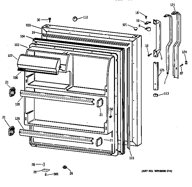 GE MTX18DABARAA fresh food door diagram