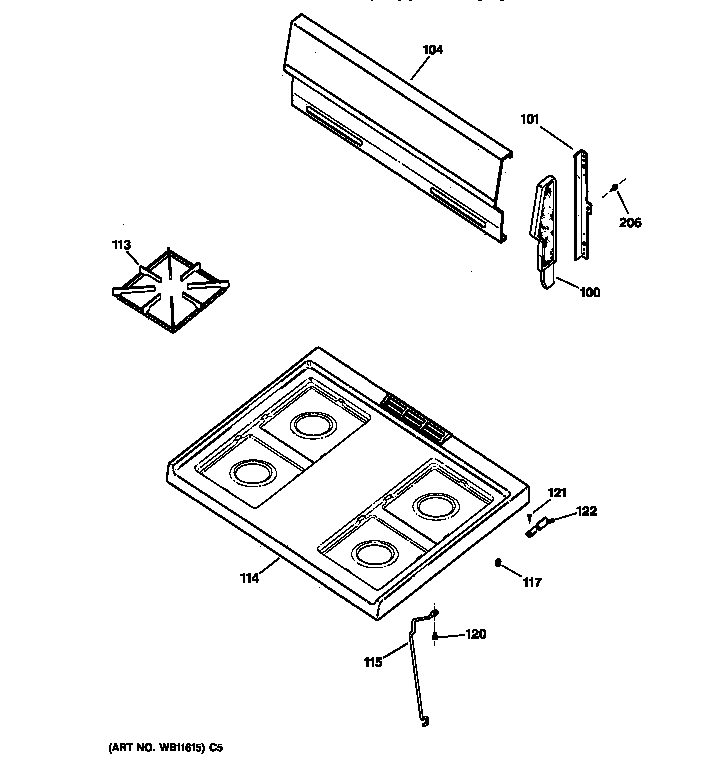 GE LGB116BPA1AD cooktop diagram