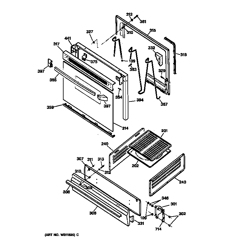 GE LGB116BPA1AD door & drawer parts diagram