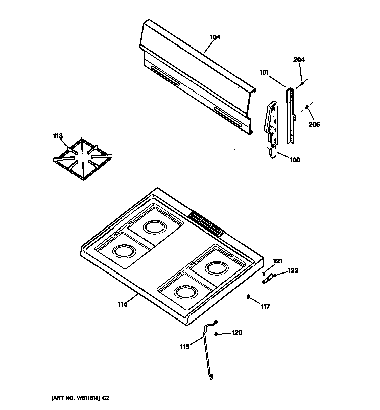 GE LGB126BEA1WH cooktop diagram