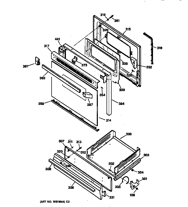GE LGB126BEA1WH door & drawer parts diagram