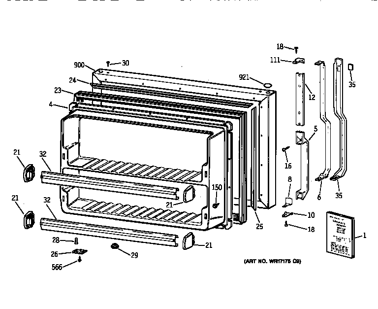 GE MTX18BABBRWW freezer door diagram