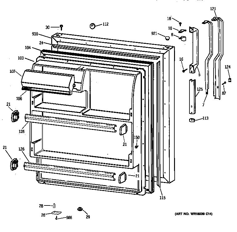 GE MTX18BABBRWW fresh food door diagram