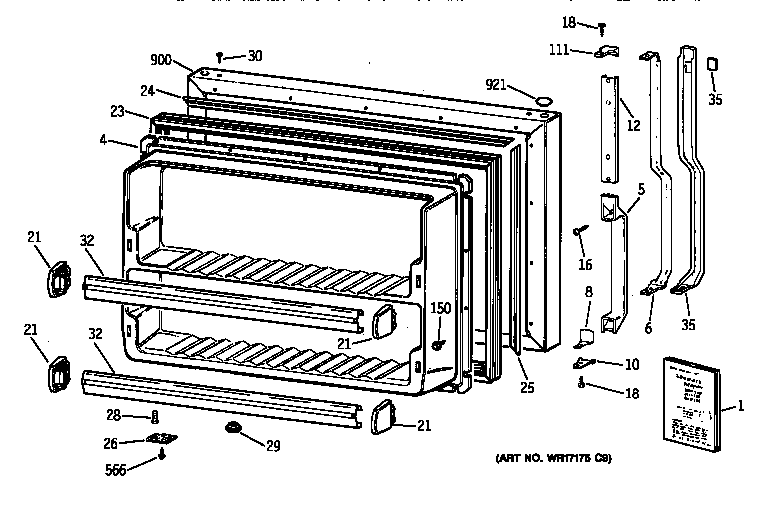 GE MTX18EABBRAA freezer door diagram