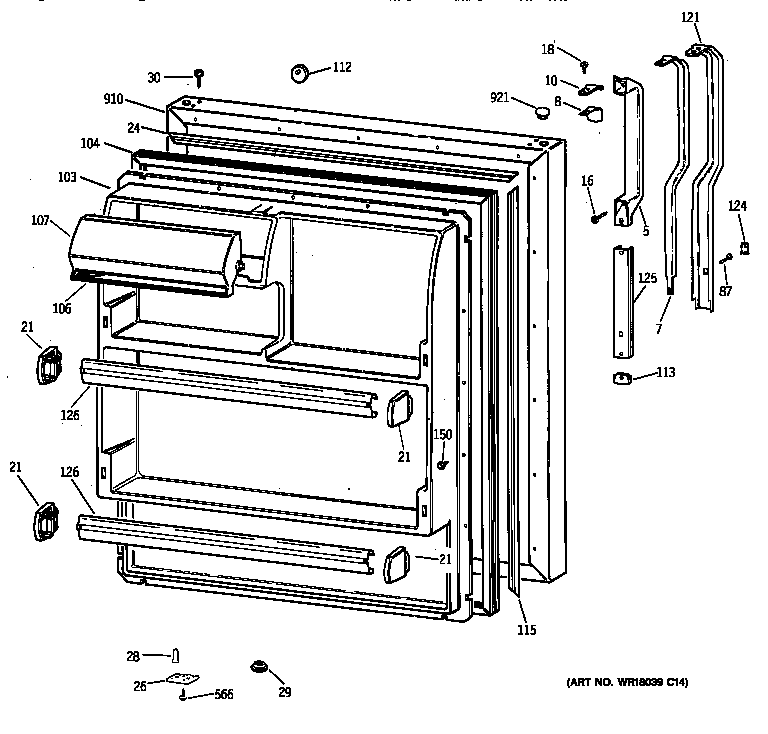 GE MTX18EABBRAA fresh food door diagram