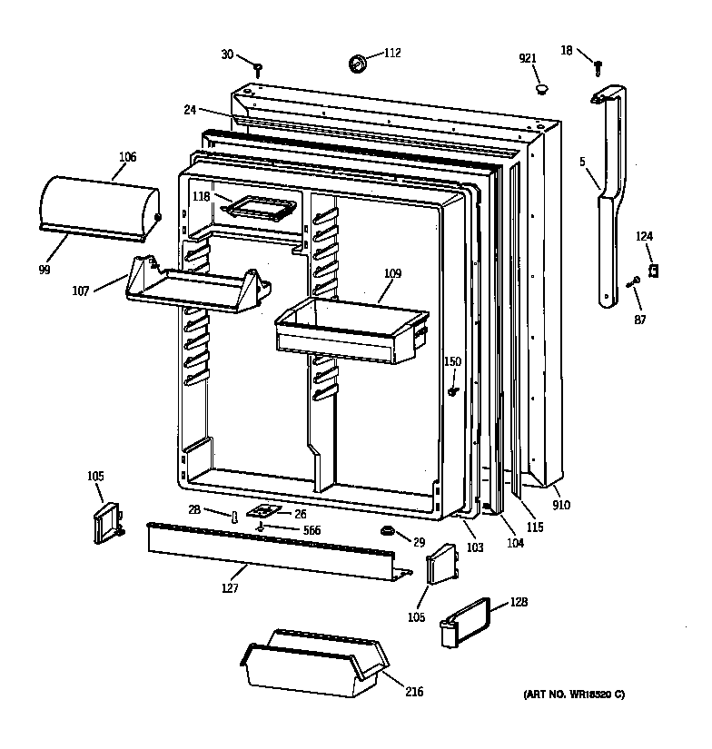 GE TBX19VABDRAA fresh food door diagram