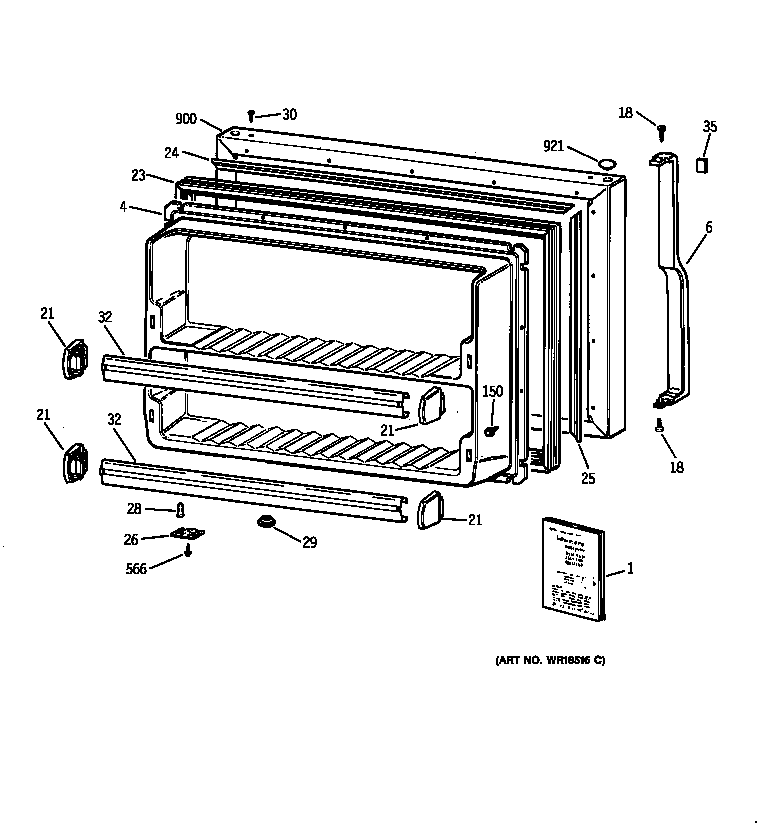 GE TBX18MABARWW freezer door diagram