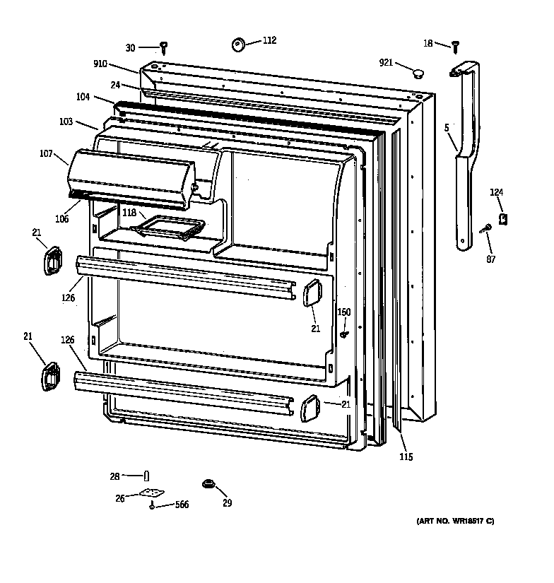 GE TBX18NIBARWW fresh food door diagram