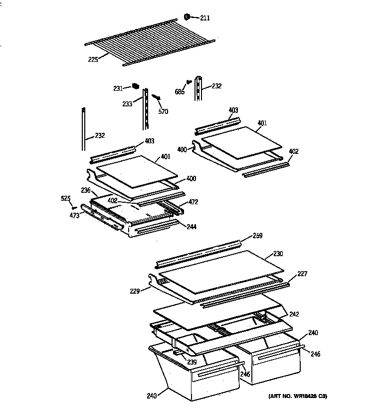GE TBX18NIBARWW shelf parts diagram