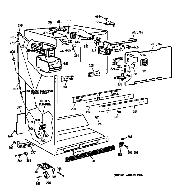 GE TBX18SIBALAA cabinet parts diagram