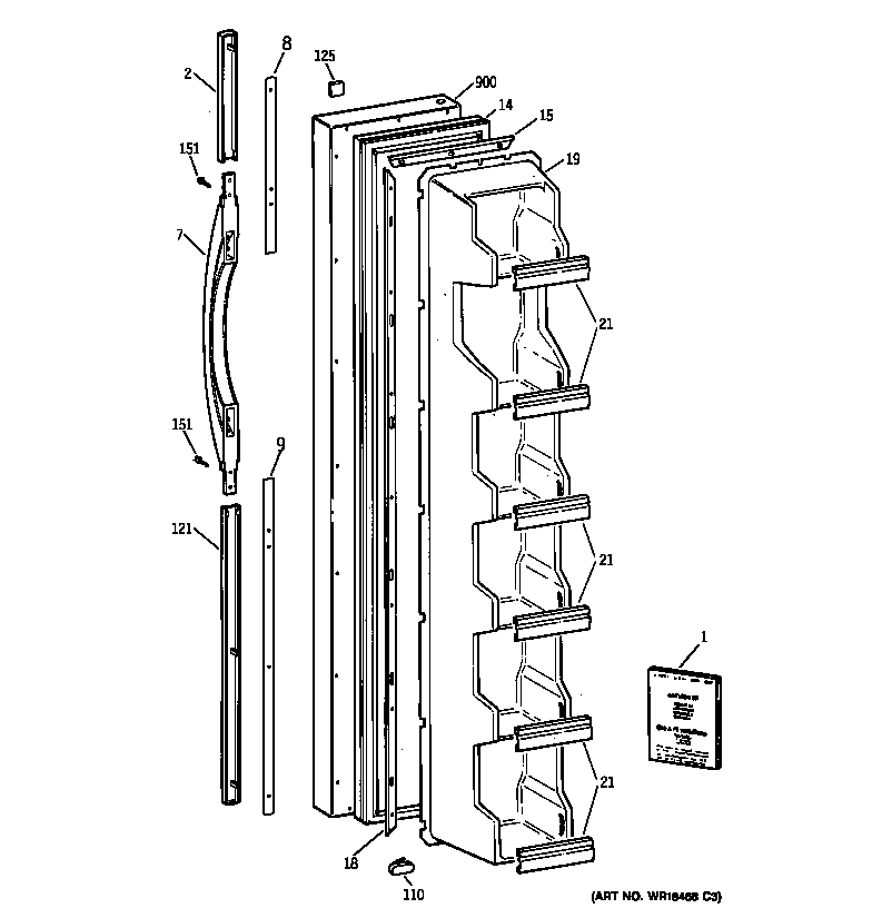 GE TFX25PABAAA freezer door diagram