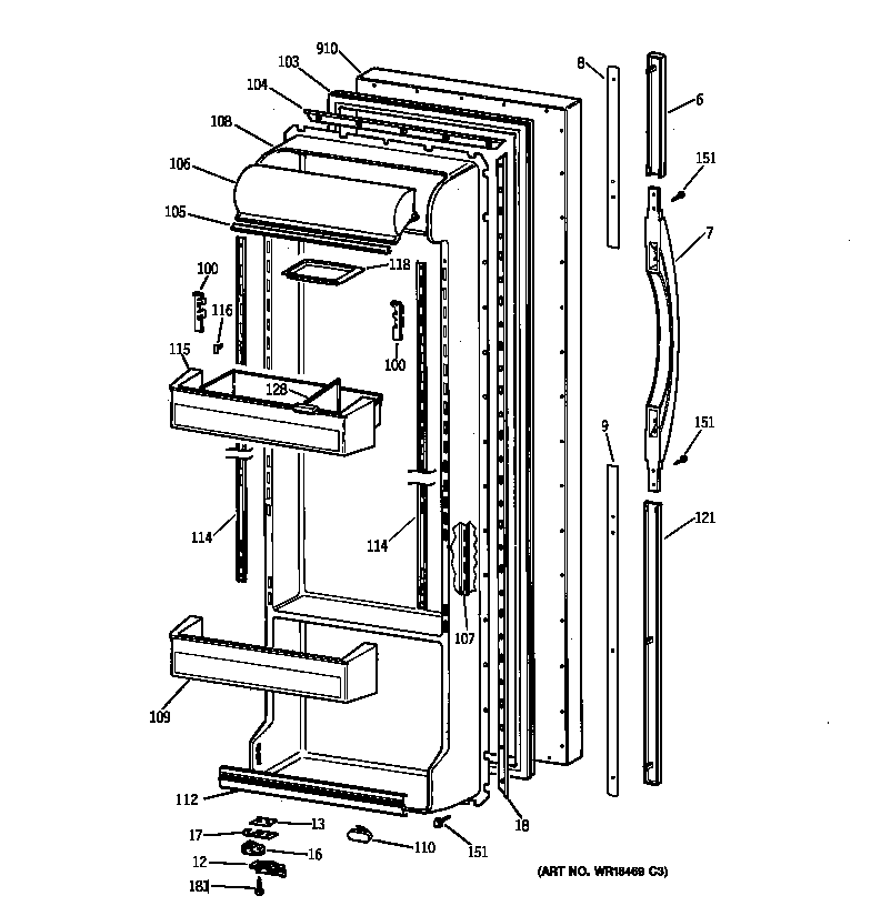 GE TFX25PABAAA fresh food door diagram
