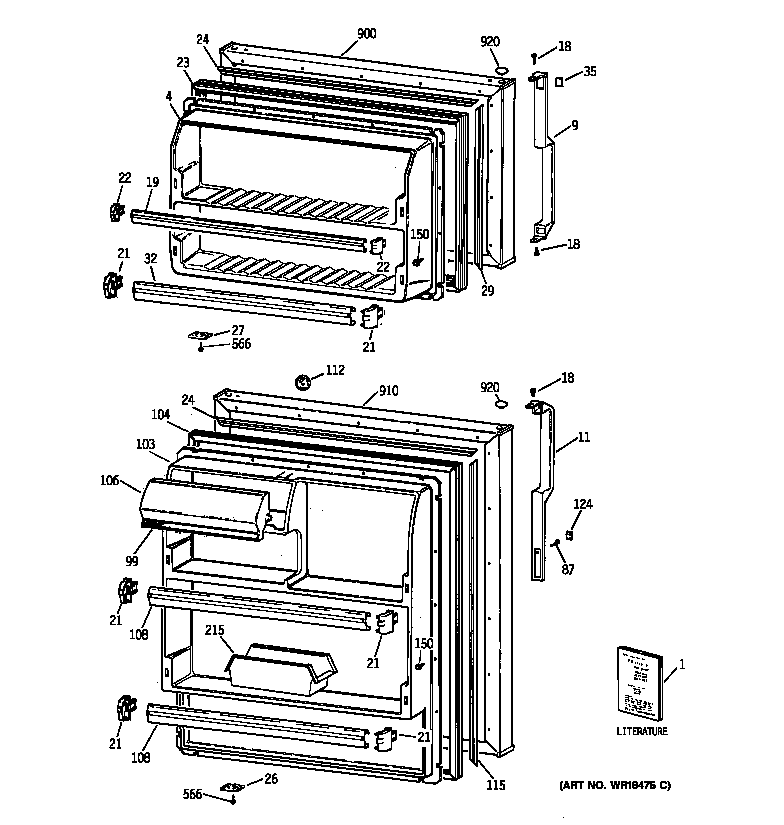 GE TBT16NABBRWW doors diagram