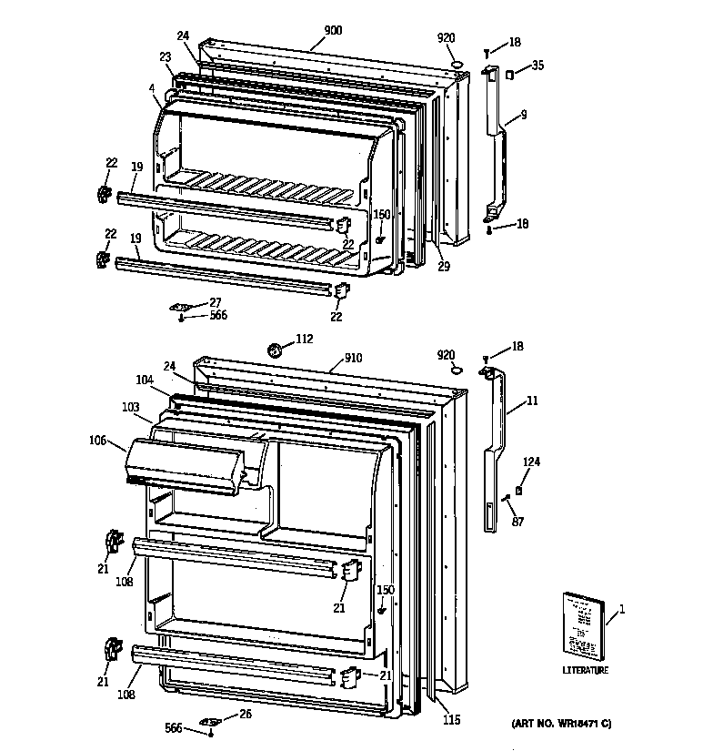 GE TBT16SABBRAA doors diagram