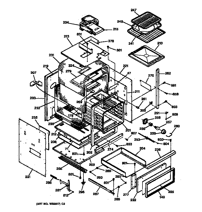 GE JGRP17BEW2BB body parts diagram