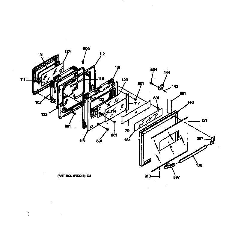 GE JGRP17BEW2BB oven door diagram
