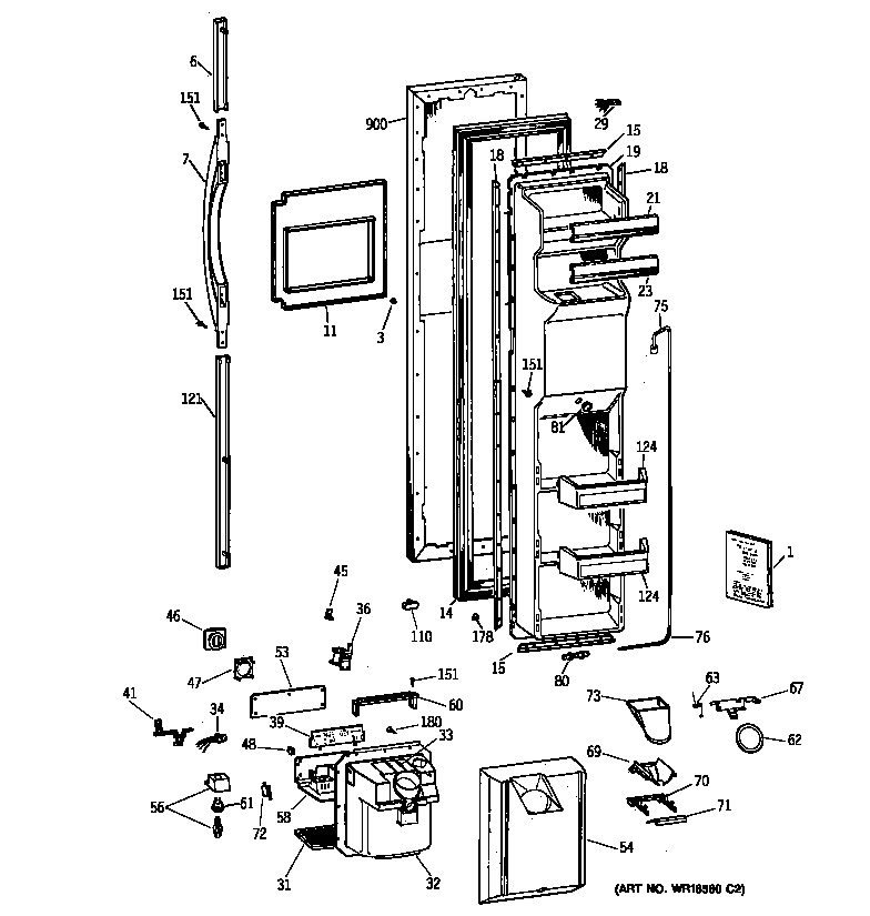 GE TFX27ZRBAAA freezer door diagram
