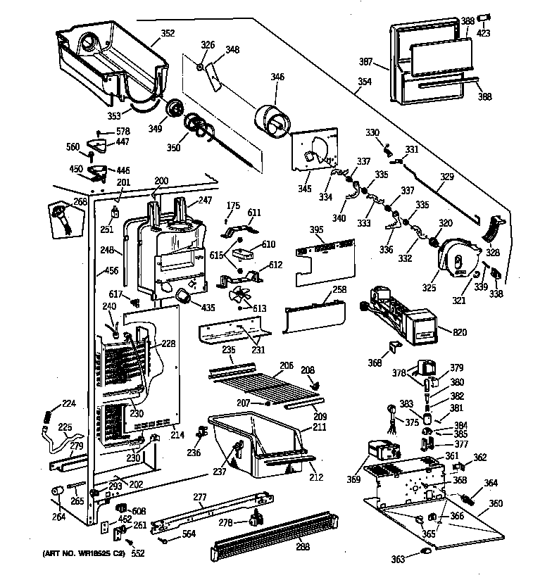 GE TFX25ZPBAAA freezer section diagram